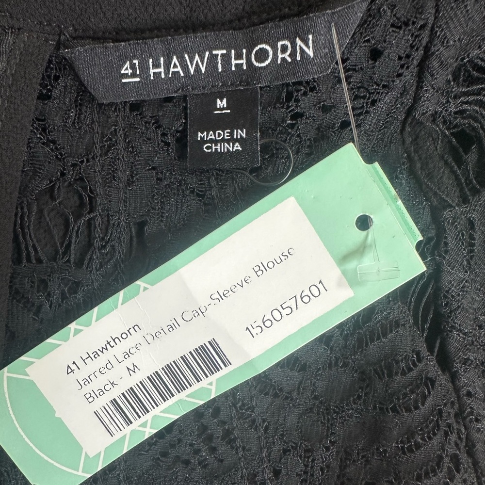 NWT 41 Hawthorn Black Jarred Lace Detail Cap-Sleeve Blouse, Size M, MSRP $58 - Picture 7 of 10